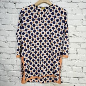 Roller Rabbit Kurta‎ Tunic Womens Size XS Blue Orange Geometric Printed V Neck